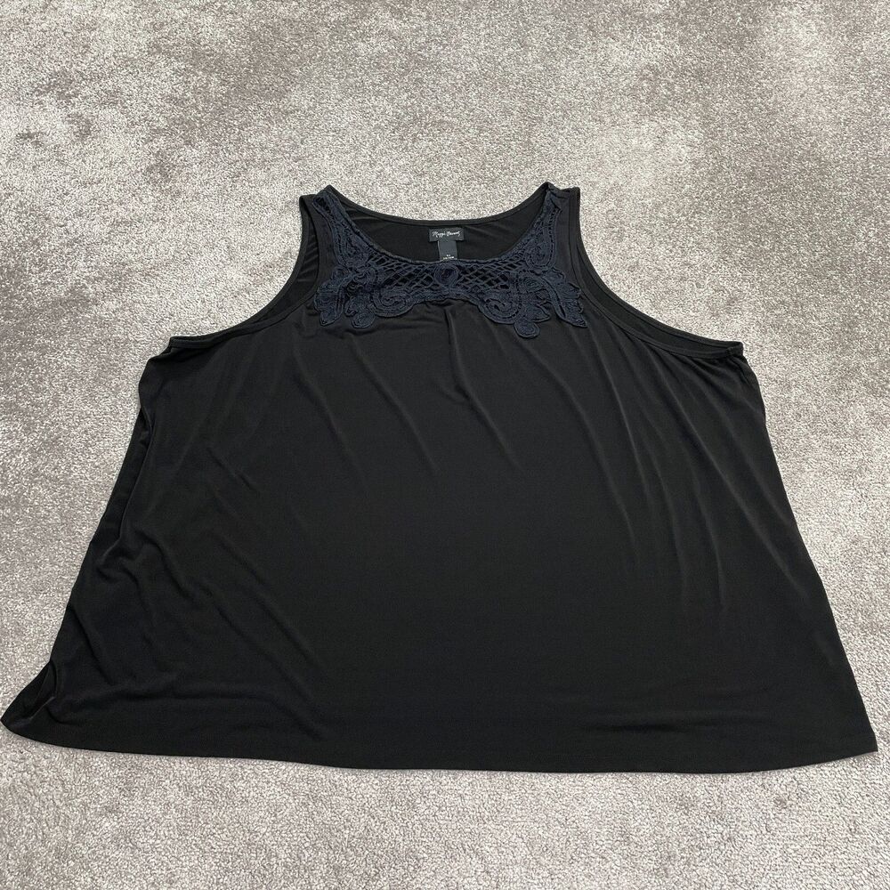 Maggie Barnes Embroidered Tank Top Womens Plus Size 5X Black Stretch Casual
